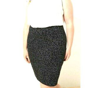 LOFT Plus Stretch Pull On Knee Pencil Skirt Size 26 Leopard Print Gray Black NWT
